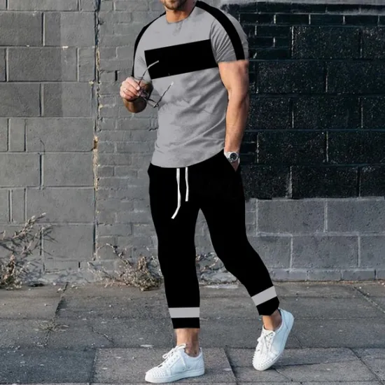 Discount OUKU Men's T-shirt Suits Shirt and Pant Sets 2 Pieces Outfits Short Sleeve Crewneck Summer Color Block Fashion Casual 2 Piece Vacation Daily Wear Going out Black White Yellow Top Tee for Men