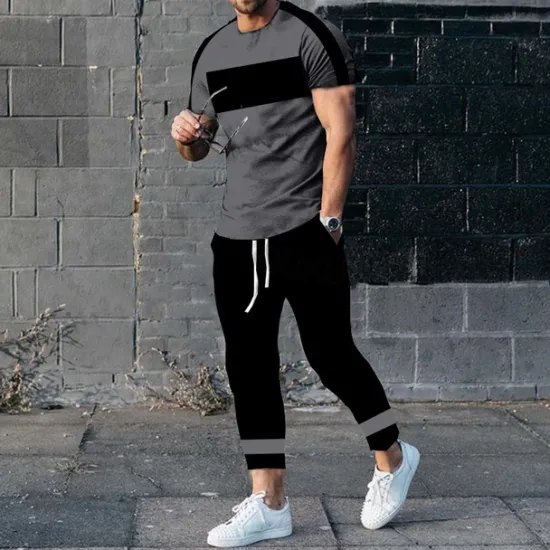 Discount OUKU Men's T-shirt Suits Shirt and Pant Sets 2 Pieces Outfits Short Sleeve Crewneck Summer Color Block Fashion Casual 2 Piece Vacation Daily Wear Going out Black White Yellow Top Tee for Men