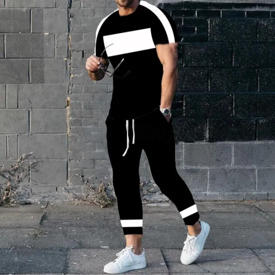 Discount OUKU Men's T-shirt Suits Shirt and Pant Sets 2 Pieces Outfits Short Sleeve Crewneck Summer Color Block Fashion Casual 2 Piece Vacation Daily Wear Going out Black White Yellow Top Tee for Men