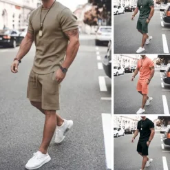 Best OUKU Men's T-shirt Suits Tracksuit Tennis Shirt Shorts and T Shirt Set Short Sleeve Crew Neck Summer Spring Solid Colored Sports Designer Sportswear Drawstring 2 Piece Outdoor Street Daily Black White Pink