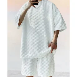Best OUKU Men's T-shirt Suits Tracksuit Tennis Shirt Shorts and T Shirt Set Short Sleeves Crew Neck Summer Plaid Plain Gymnatics Casual 2 Piece Vacation Daily Wear Activewear Black White Gray Top Tee for Men