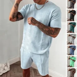 Discount OUKU Men's T-shirt Suits Tracksuit Tennis Shirt Shorts and T Shirt Set Short Sleeves Crew Neck Summer Plaid Gymnatics Casual 2 Piece Vacation Daily Wear Activewear Black Blue Dark Green Top Tee for Men