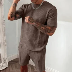 Discount OUKU Men's T-shirt Suits Tracksuit Tennis Shirt Shorts and T Shirt Set Short Sleeves Crew Neck Summer Plaid Gymnatics Casual 2 Piece Vacation Daily Wear Activewear Black Blue Dark Green Top Tee for Men
