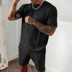 Discount OUKU Men's T-shirt Suits Tracksuit Tennis Shirt Shorts and T Shirt Set Short Sleeves Crew Neck Summer Plaid Gymnatics Casual 2 Piece Vacation Daily Wear Activewear Black Blue Dark Green Top Tee for Men