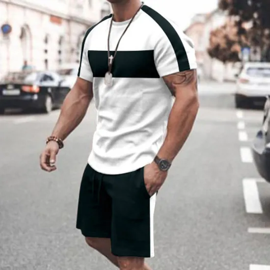 Best OUKU Men's T-shirt Suits Tracksuit Tennis Shirt Shorts and T Shirt Set Short Sleeve Crew Neck Spring & Summer Color Block Sports Fashion Designer 2 Piece Outdoor Street Casual Black White Yellow Top Tee