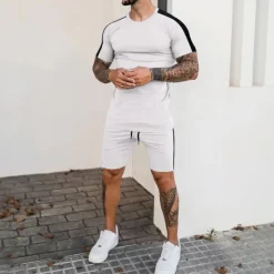 Sale OUKU Men's T-shirt Suits Tracksuit Tennis Shirt Shorts and T Shirt Set Short Sleeve V Neck Summer Spring Letter Curve Sports Designer Basic Drawstring 2 Piece Print Outdoor Street Daily Black White Yellow