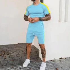 Sale OUKU Men's T-shirt Suits Tracksuit Tennis Shirt Shorts and T Shirt Set Short Sleeve V Neck Summer Spring Letter Curve Sports Designer Basic Drawstring 2 Piece Print Outdoor Street Daily Black White Yellow