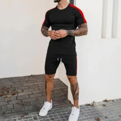 Sale OUKU Men's T-shirt Suits Tracksuit Tennis Shirt Shorts and T Shirt Set Short Sleeve V Neck Summer Spring Letter Curve Sports Designer Basic Drawstring 2 Piece Print Outdoor Street Daily Black White Yellow