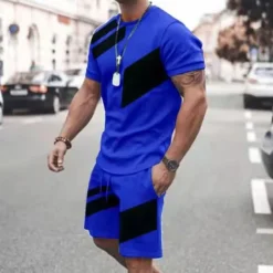 Hot OUKU Men's T-shirt Suits Tracksuit Tennis Shirt Shorts and T Shirt Set Short Sleeve Crew Neck Spring & Summer Color Block Sports Fashion Designer 2 Piece Outdoor Street Casual Black Red Blue Top Tee for