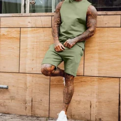 Discount OUKU Men's T-shirt Suits Tracksuit Tennis Shirt Shorts and T Shirt Set Short Sleeve Sports Designer Casual 2 Piece Black White Army Green Top Tee for Men