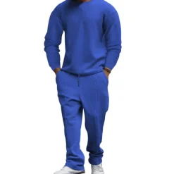 OUKU Men's T-shirt Suits Tracksuit Tennis Shirt Tees and Drawstring Long Pants Long Sleeve Crew Neck Spring & Fall Plain Gymnatics Casual 2 Piece Vacation Daily Wear Activewear Black White Royal Blue Top