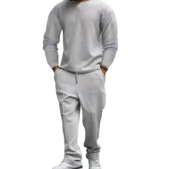 OUKU Men's T-shirt Suits Tracksuit Tennis Shirt Tees and Drawstring Long Pants Long Sleeve Crew Neck Spring & Fall Plain Gymnatics Casual 2 Piece Vacation Daily Wear Activewear Black White Royal Blue Top