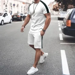 Clearance OUKU Men's T-shirt Suits Tracksuit Tennis Shirt Shorts and T Shirt Set Short Sleeve Short Sleeves Short Pant Round Neck Spring & Summer Geometry Muscle Sports Designer Sportswear Patchwork 2 Piece Street