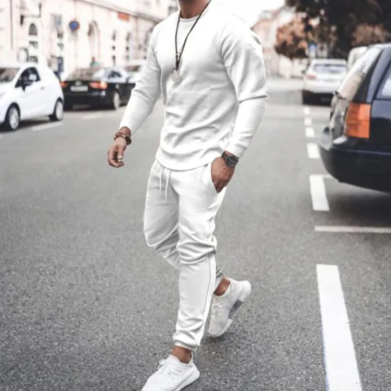Online OUKU Men's T-shirt Suits Tracksuit Tennis Shirt Shorts and T Shirt Set Long Sleeve Crew Neck Spring & Fall Solid Colored Sports Designer Classic Drawstring 2 Piece Outdoor Street Daily Black White Pink