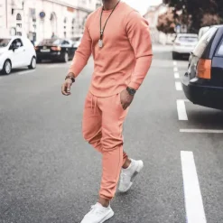 Online OUKU Men's T-shirt Suits Tracksuit Tennis Shirt Shorts and T Shirt Set Long Sleeve Crew Neck Spring & Fall Solid Colored Sports Designer Classic Drawstring 2 Piece Outdoor Street Daily Black White Pink
