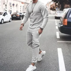 Online OUKU Men's T-shirt Suits Tracksuit Tennis Shirt Shorts and T Shirt Set Long Sleeve Crew Neck Spring & Fall Solid Colored Sports Designer Classic Drawstring 2 Piece Outdoor Street Daily Black White Pink