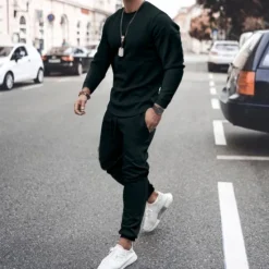 Online OUKU Men's T-shirt Suits Tracksuit Tennis Shirt Shorts and T Shirt Set Long Sleeve Crew Neck Spring & Fall Solid Colored Sports Designer Classic Drawstring 2 Piece Outdoor Street Daily Black White Pink