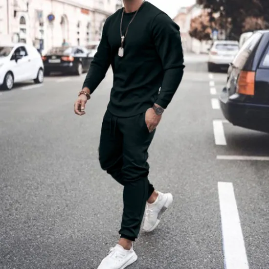Online OUKU Men's T-shirt Suits Tracksuit Tennis Shirt Shorts and T Shirt Set Long Sleeve Crew Neck Spring & Fall Solid Colored Sports Designer Classic Drawstring 2 Piece Outdoor Street Daily Black White Pink