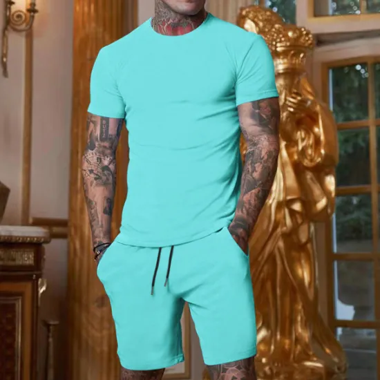 Clearance OUKU Men's T-shirt Suits Tracksuit Tennis Shirt Shorts and T Shirt Set Short Sleeve Crew Neck Spring & Summer Solid Color Sports Fashion Designer 2 Piece Outdoor Street Casual Green / Black Sea Blue Yellow