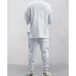 Best OUKU Men's T-shirt Suits Tracksuit Tennis Shirt Tees and Drawstring Long Pants 3/4-Length Sleeve V Neck Spring & Fall Plain Gymnatics Casual 2 Piece Knitting Vacation Daily Wear Activewear Black White