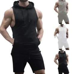 Sale OUKU Men's T-shirt Suits Tracksuit Tennis Shirt Shorts and T Shirt Set Sleeveless Short Sleeve Hooded Summer Solid Colored Sports Designer Sportswear Drawstring 2 Piece Outdoor Street Daily Black White