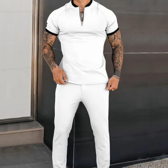 Online OUKU Men's T-shirt Suits Tracksuit Tennis Shirt Shorts and T Shirt Set Short Sleeve Henley Spring & Fall Plain Sports Designer Classic 2 Piece Outdoor Street Daily Black White Dusty Rose Top Tee for Men