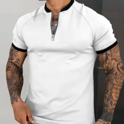 Online OUKU Men's T-shirt Suits Tracksuit Tennis Shirt Shorts and T Shirt Set Short Sleeve Henley Spring & Fall Plain Sports Designer Classic 2 Piece Outdoor Street Daily Black White Dusty Rose Top Tee for Men