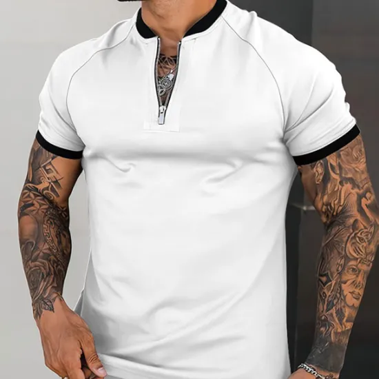 Online OUKU Men's T-shirt Suits Tracksuit Tennis Shirt Shorts and T Shirt Set Short Sleeve Henley Spring & Fall Plain Sports Designer Classic 2 Piece Outdoor Street Daily Black White Dusty Rose Top Tee for Men