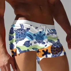 Sale OUKU Men's Turtles Sea Creatures Swimming Trunks Board Shorts Swim Shorts Mid Waist 3D Print Hawaiian Surfing Holiday Beach Drawstring with Mesh lining Elastic Waist Designer Clothing Apparel