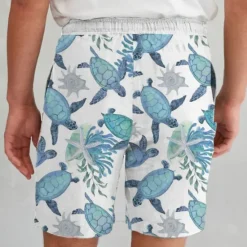 Best OUKU Men's Turtles Sea Creatures Shorts Cotton Linen Shorts Mid Waist Hawaiian Vacation Dailywear Holiday Pocket Drawstring Elastic Waist Designer Clothing Apparel