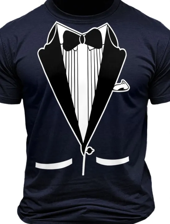 Best OUKU Men's Tuxedo Costume T Shirt Tee Top 100% Cotton Short Sleeve Graphic Shirt Black White Army Green Comfortable Tee Street Cosplay Costumes Fashion Designer Clothing