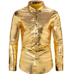 Sale OUKU Men's Tuxedo Shirts Color Block Party Holiday Silver Red Gold Long Sleeve Turndown Spring & Fall Clothing Apparel Sequins
