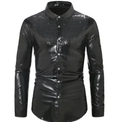 Sale OUKU Men's Tuxedo Shirts Color Block Party Holiday Silver Red Gold Long Sleeve Turndown Spring & Fall Clothing Apparel Sequins