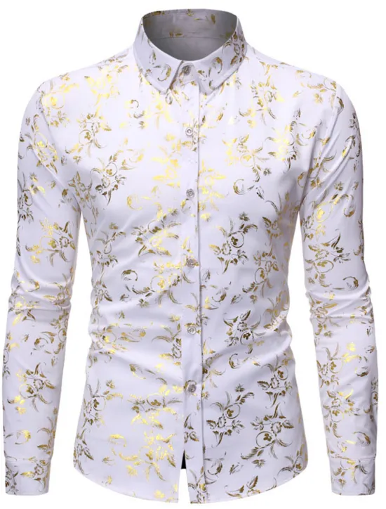 Sale OUKU Men's Tuxedo Shirts Floral Outdoor Party Wine Black White Dark Blue Long Sleeve Turndown Spring Fall Clothing Apparel Print