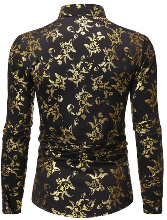 Sale OUKU Men's Tuxedo Shirts Floral Outdoor Party Wine Black White Dark Blue Long Sleeve Turndown Spring Fall Clothing Apparel Print