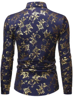 Sale OUKU Men's Tuxedo Shirts Floral Outdoor Party Wine Black White Dark Blue Long Sleeve Turndown Spring Fall Clothing Apparel Print