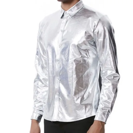 Online OUKU Men's Tuxedo Shirts Plain Party Holiday Silver Black Long Sleeve Turndown Spring & Fall Clothing Apparel Button-Down