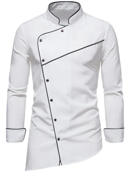 Best OUKU Men's Tuxedo Shirts Shirt Solid Colored Standing Collar Party Casual Long Sleeve Tops Retro Wine White Black / Summer Shirts/Wedding