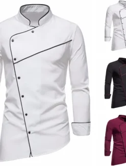 Best OUKU Men's Tuxedo Shirts Shirt Solid Colored Standing Collar Party Casual Long Sleeve Tops Retro Wine White Black / Summer Shirts/Wedding