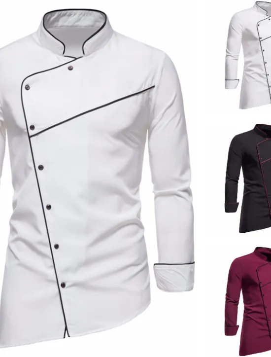 Best OUKU Men's Tuxedo Shirts Shirt Solid Colored Standing Collar Party Casual Long Sleeve Tops Retro Wine White Black / Summer Shirts/Wedding