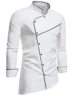 Best OUKU Men's Tuxedo Shirts Shirt Solid Colored Standing Collar Party Casual Long Sleeve Tops Retro Wine White Black / Summer Shirts/Wedding