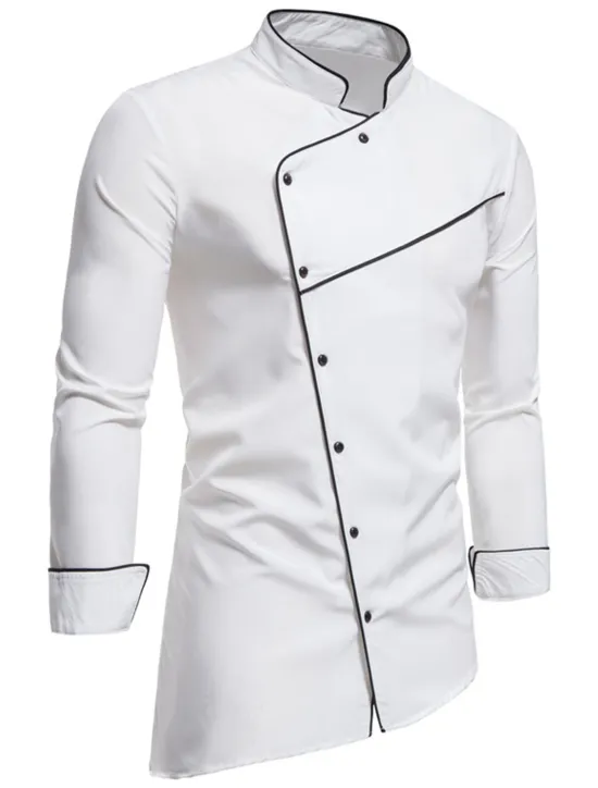 Best OUKU Men's Tuxedo Shirts Shirt Solid Colored Standing Collar Party Casual Long Sleeve Tops Retro Wine White Black / Summer Shirts/Wedding