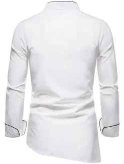Best OUKU Men's Tuxedo Shirts Shirt Solid Colored Standing Collar Party Casual Long Sleeve Tops Retro Wine White Black / Summer Shirts/Wedding