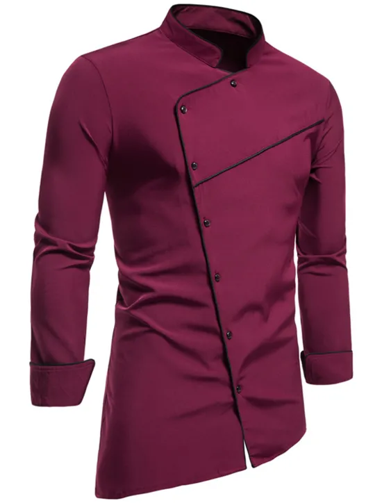 Best OUKU Men's Tuxedo Shirts Shirt Solid Colored Standing Collar Party Casual Long Sleeve Tops Retro Wine White Black / Summer Shirts/Wedding