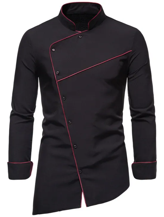 Best OUKU Men's Tuxedo Shirts Shirt Solid Colored Standing Collar Party Casual Long Sleeve Tops Retro Wine White Black / Summer Shirts/Wedding