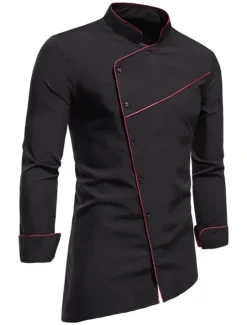 Best OUKU Men's Tuxedo Shirts Shirt Solid Colored Standing Collar Party Casual Long Sleeve Tops Retro Wine White Black / Summer Shirts/Wedding