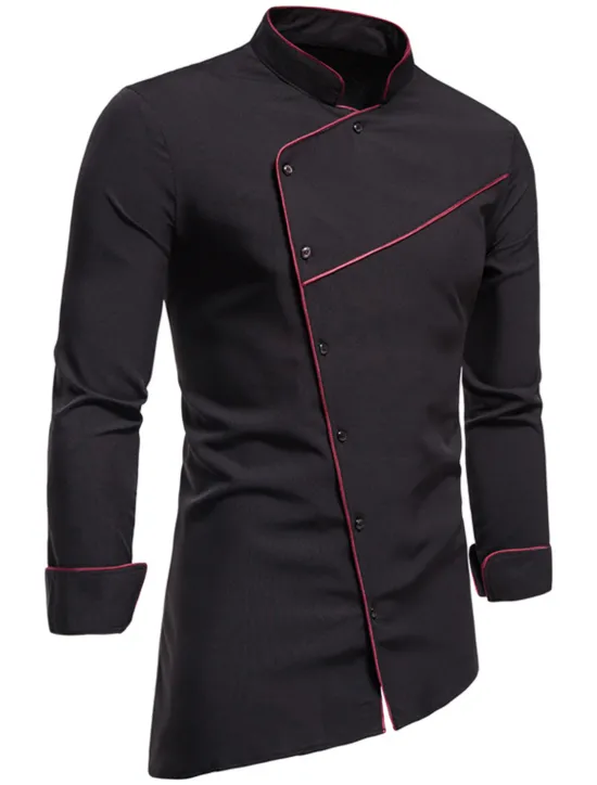 Best OUKU Men's Tuxedo Shirts Shirt Solid Colored Standing Collar Party Casual Long Sleeve Tops Retro Wine White Black / Summer Shirts/Wedding