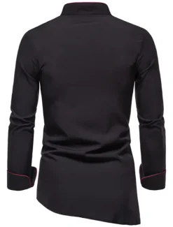 Best OUKU Men's Tuxedo Shirts Shirt Solid Colored Standing Collar Party Casual Long Sleeve Tops Retro Wine White Black / Summer Shirts/Wedding