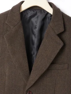 OUKU Men's Tweed Blazer Notch Collar Vintage Herringbone Blazer Burgundy Brown Green Standard Fit Single Breasted Two-buttons
