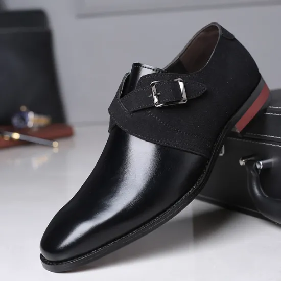New OUKU Men's Two-Tone Faux Leather and Suede Monk Strap Shoes – Elegant Buckle Dress Shoes for Formal Occasions